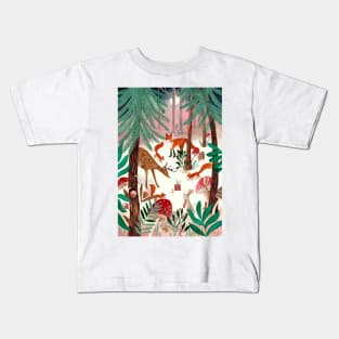 Whimsical woodland animals forest in the snow Kids T-Shirt